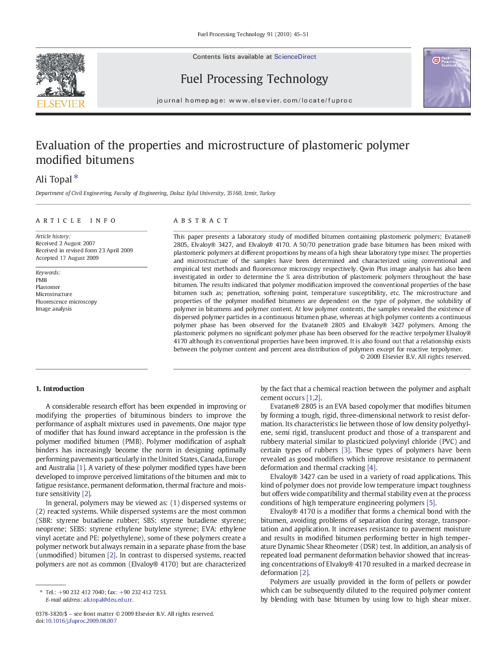 Evaluation of the properties and microstructure of plastomeric polymer modified bitumens