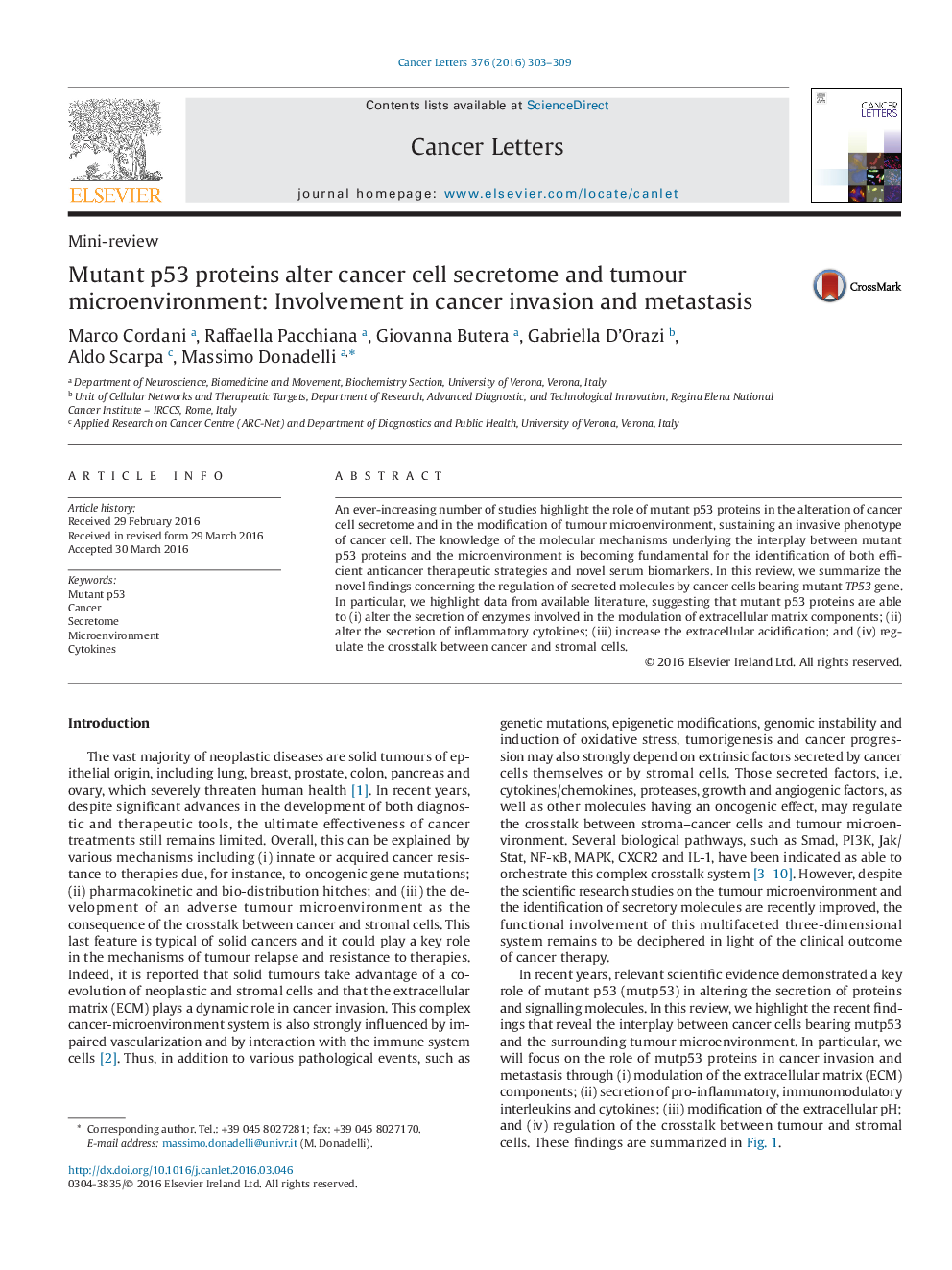 Mutant p53 proteins alter cancer cell secretome and tumour microenvironment: Involvement in cancer invasion and metastasis