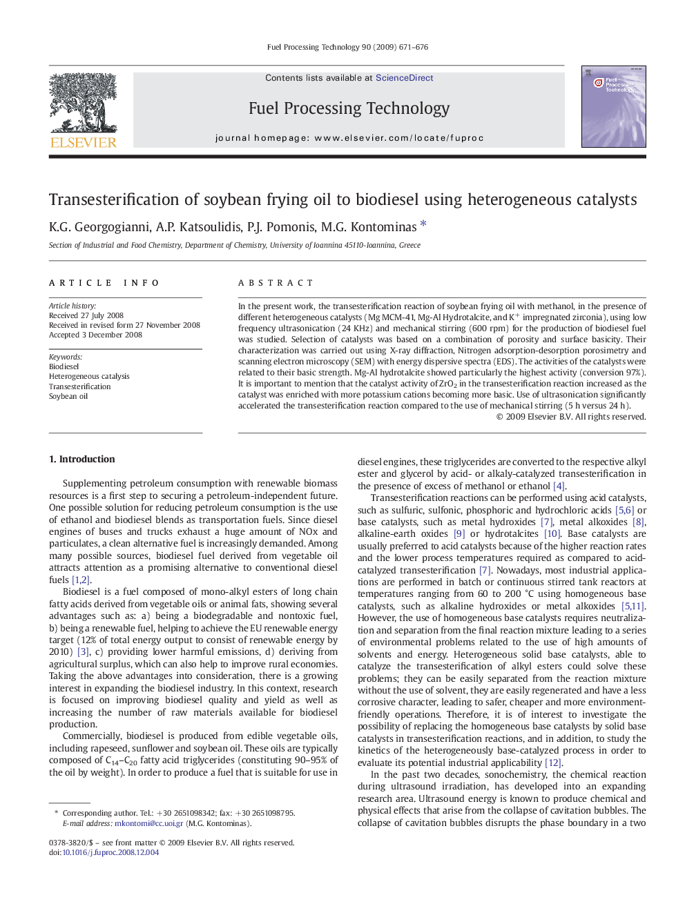 Transesterification of soybean frying oil to biodiesel using heterogeneous catalysts