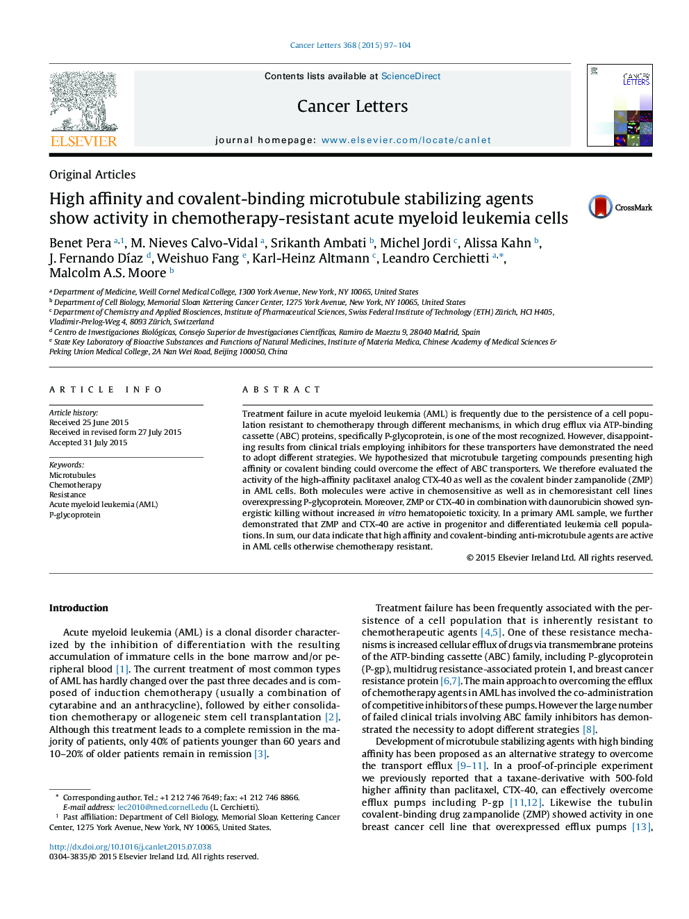 High affinity and covalent-binding microtubule stabilizing agents show activity in chemotherapy-resistant acute myeloid leukemia cells