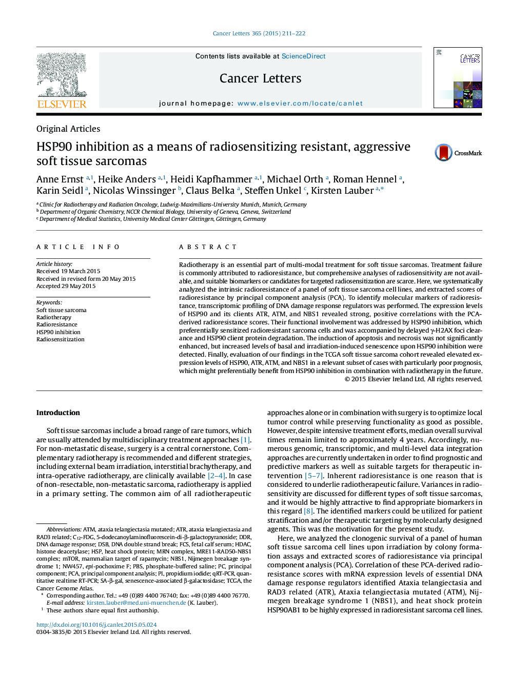 HSP90 inhibition as a means of radiosensitizing resistant, aggressive soft tissue sarcomas