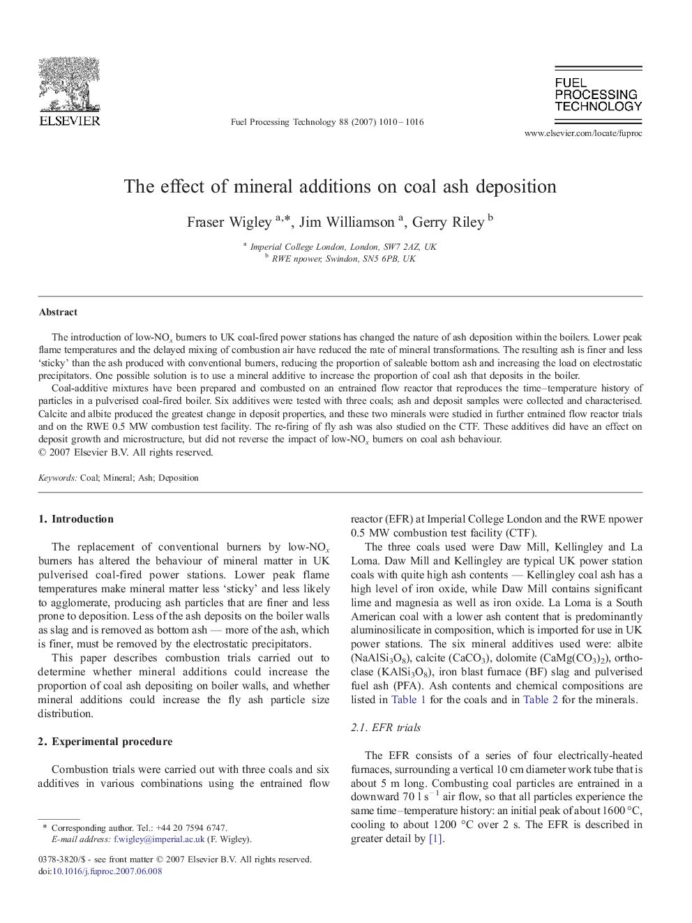 The effect of mineral additions on coal ash deposition