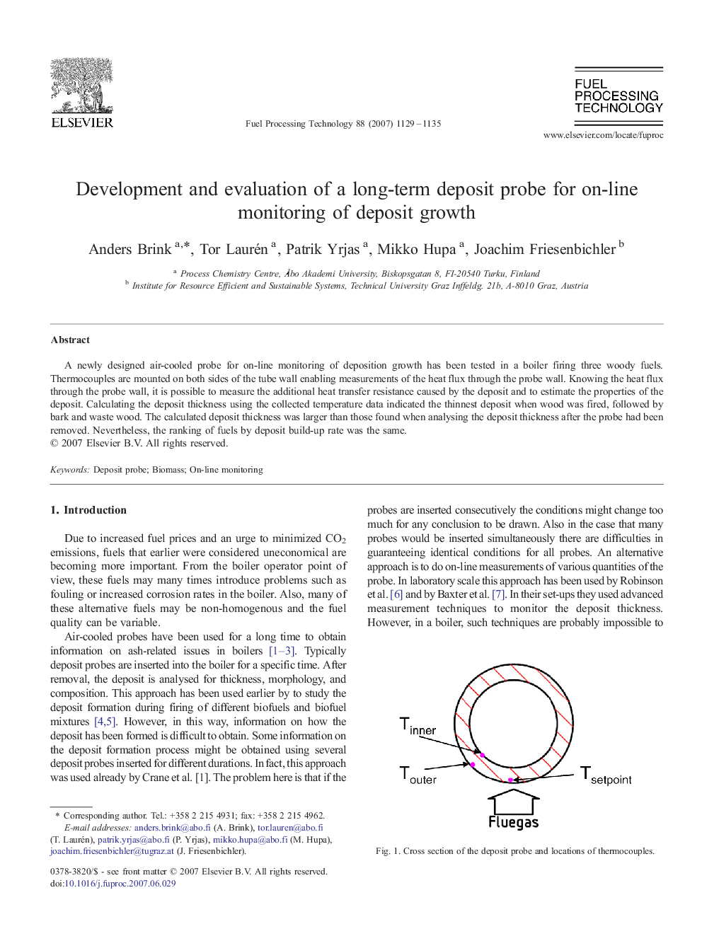 Development and evaluation of a long-term deposit probe for on-line monitoring of deposit growth