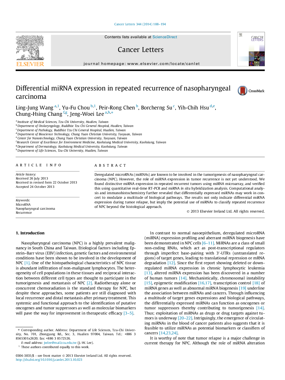 Differential miRNA expression in repeated recurrence of nasopharyngeal carcinoma