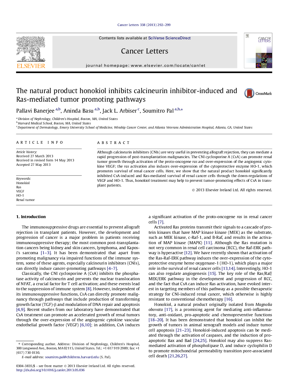 The natural product honokiol inhibits calcineurin inhibitor-induced and Ras-mediated tumor promoting pathways