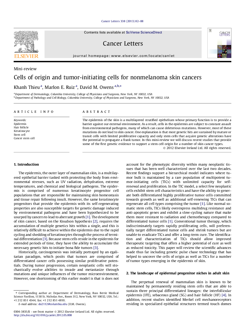 Cells of origin and tumor-initiating cells for nonmelanoma skin cancers