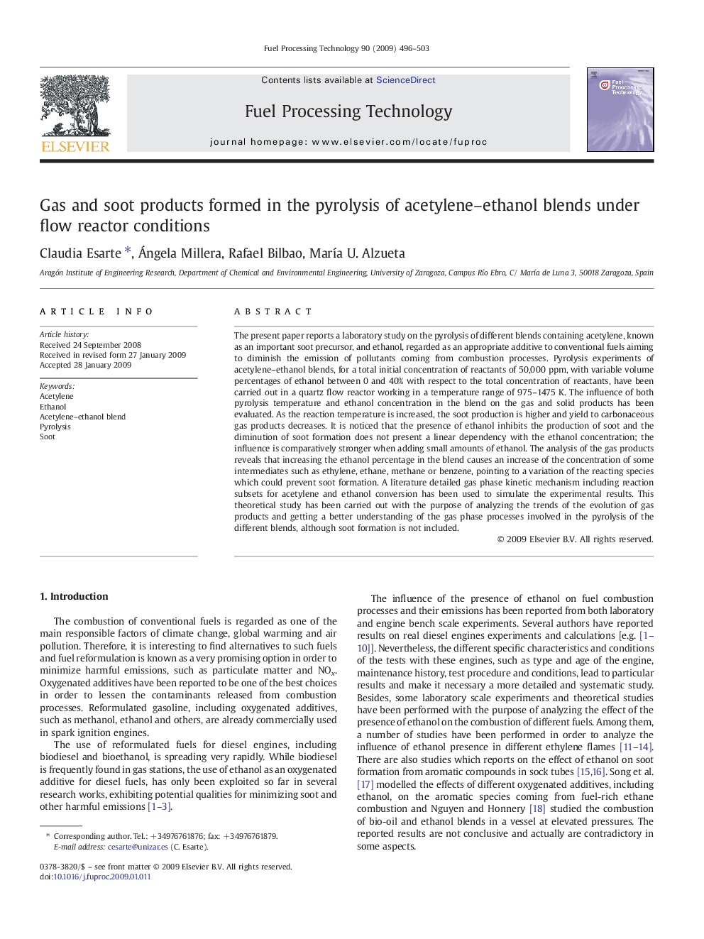 Gas and soot products formed in the pyrolysis of acetylene–ethanol blends under flow reactor conditions