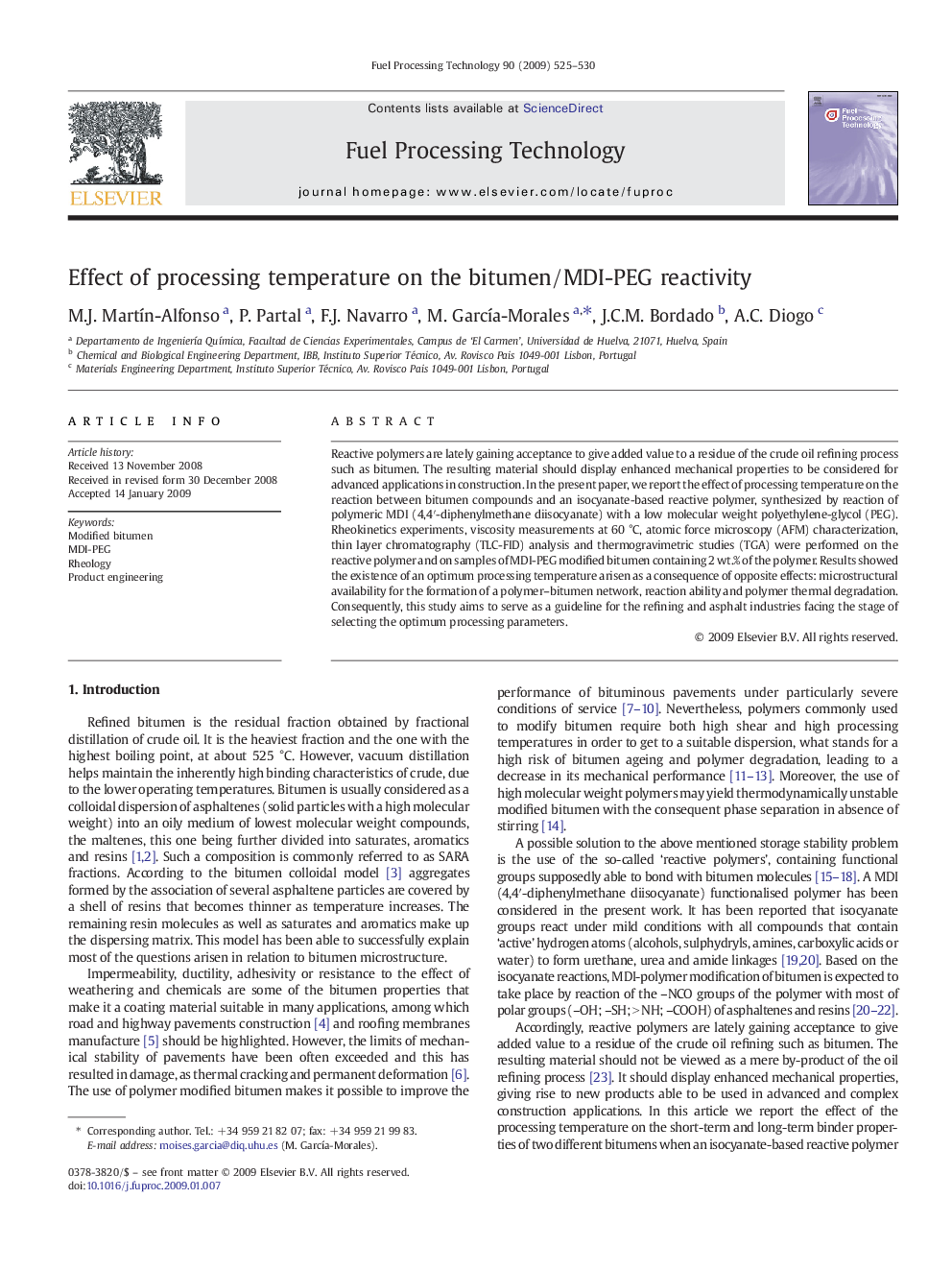 Effect of processing temperature on the bitumen/MDI-PEG reactivity