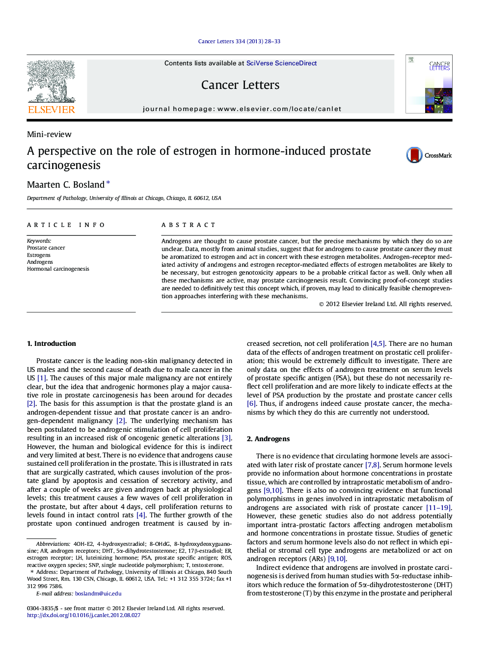 A perspective on the role of estrogen in hormone-induced prostate carcinogenesis