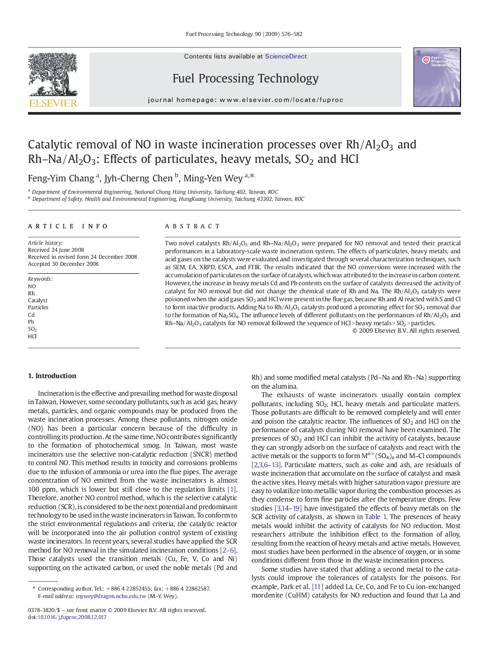 Catalytic removal of NO in waste incineration processes over Rh/Al2O3 and Rh–Na/Al2O3: Effects of particulates, heavy metals, SO2 and HCl