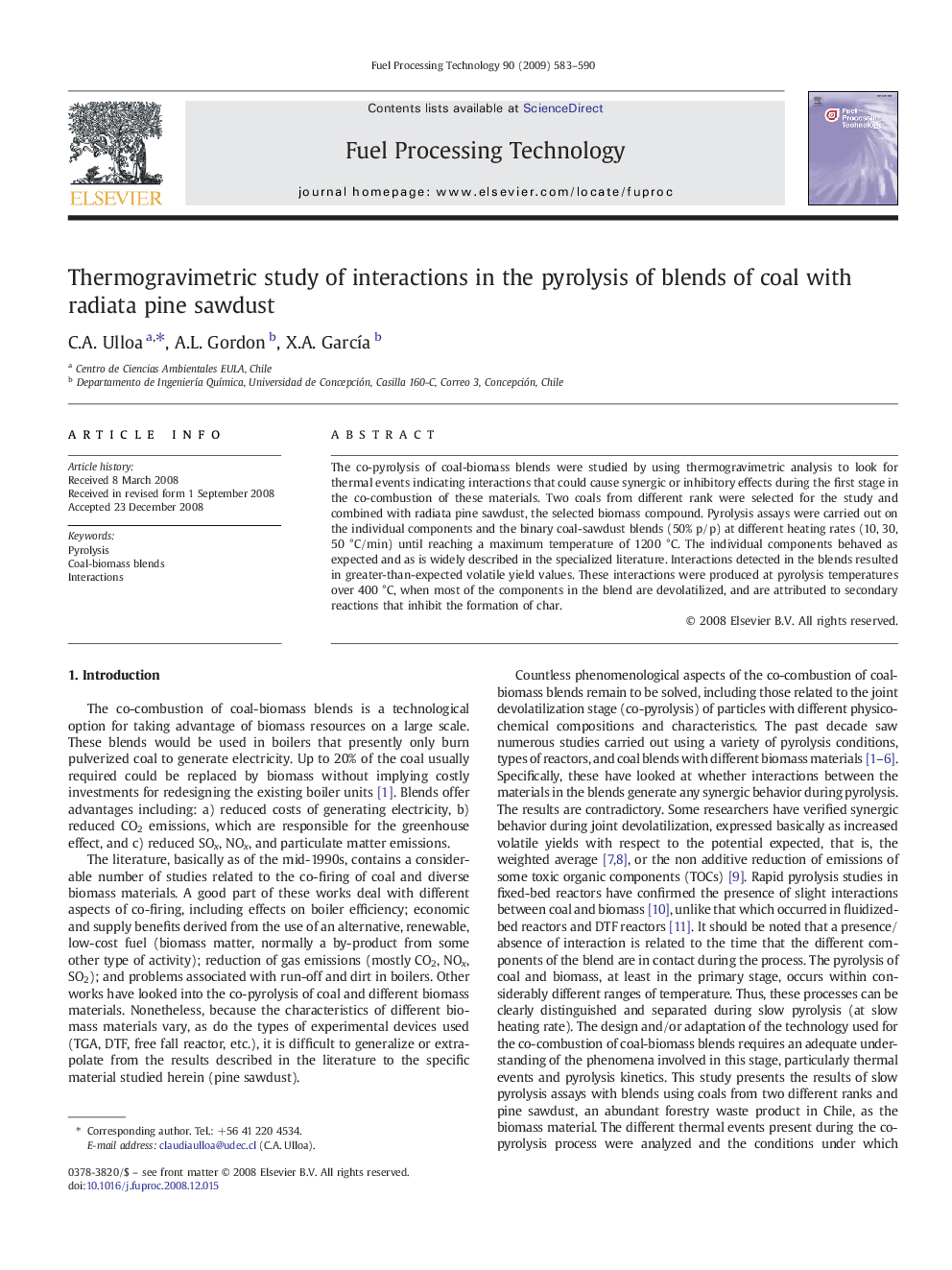 Thermogravimetric study of interactions in the pyrolysis of blends of coal with radiata pine sawdust