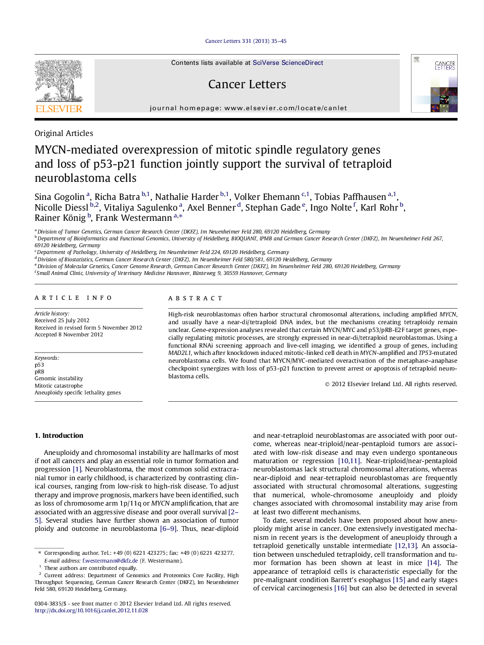 MYCN-mediated overexpression of mitotic spindle regulatory genes and loss of p53-p21 function jointly support the survival of tetraploid neuroblastoma cells