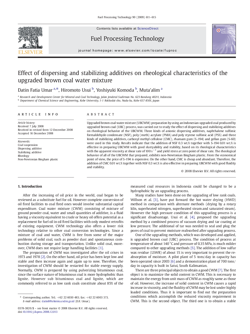 Effect of dispersing and stabilizing additives on rheological characteristics of the upgraded brown coal water mixture