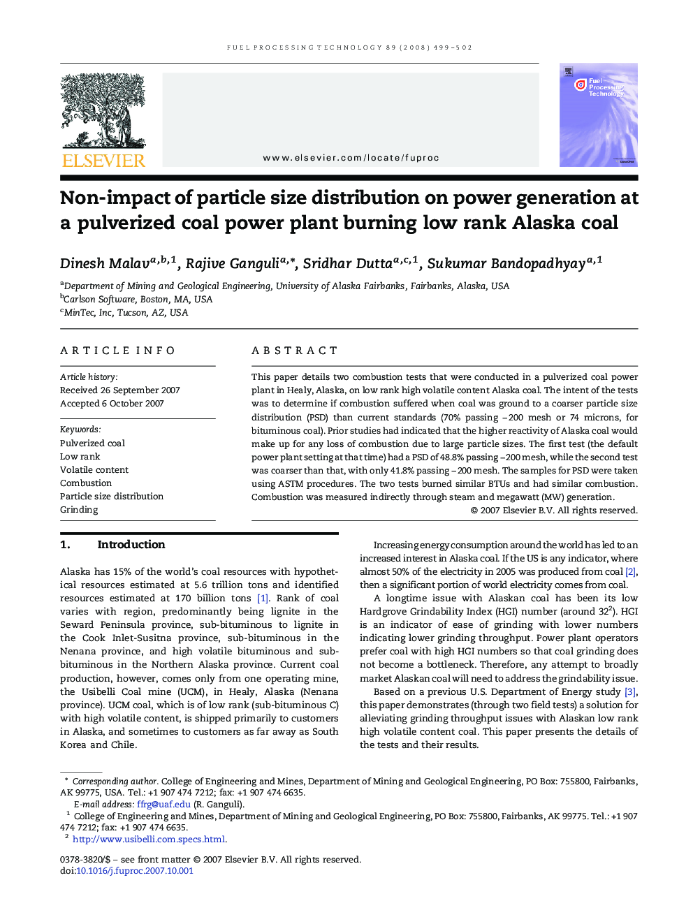 Non-impact of particle size distribution on power generation at a pulverized coal power plant burning low rank Alaska coal