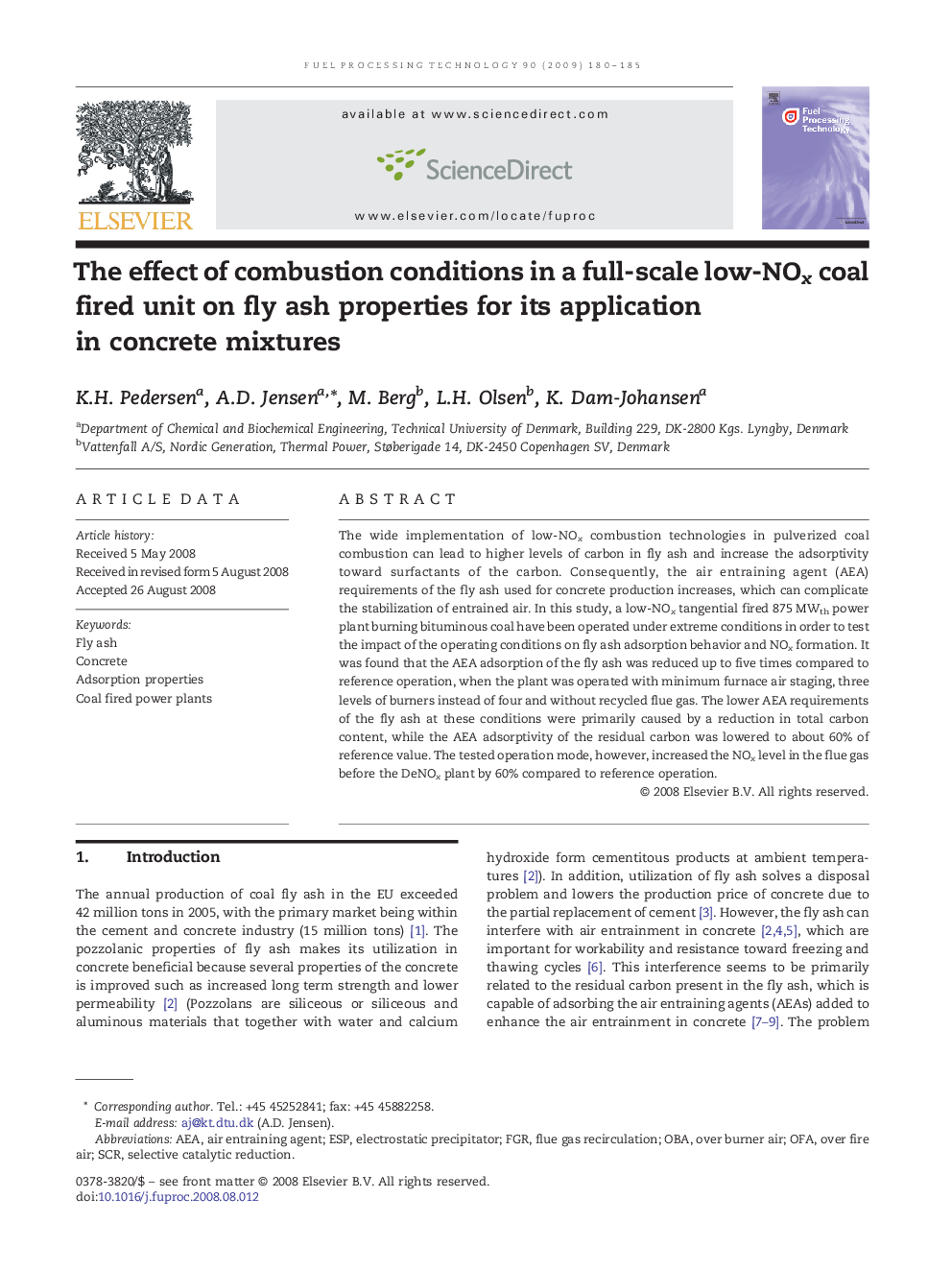 The effect of combustion conditions in a full-scale low-NOx coal fired unit on fly ash properties for its application in concrete mixtures