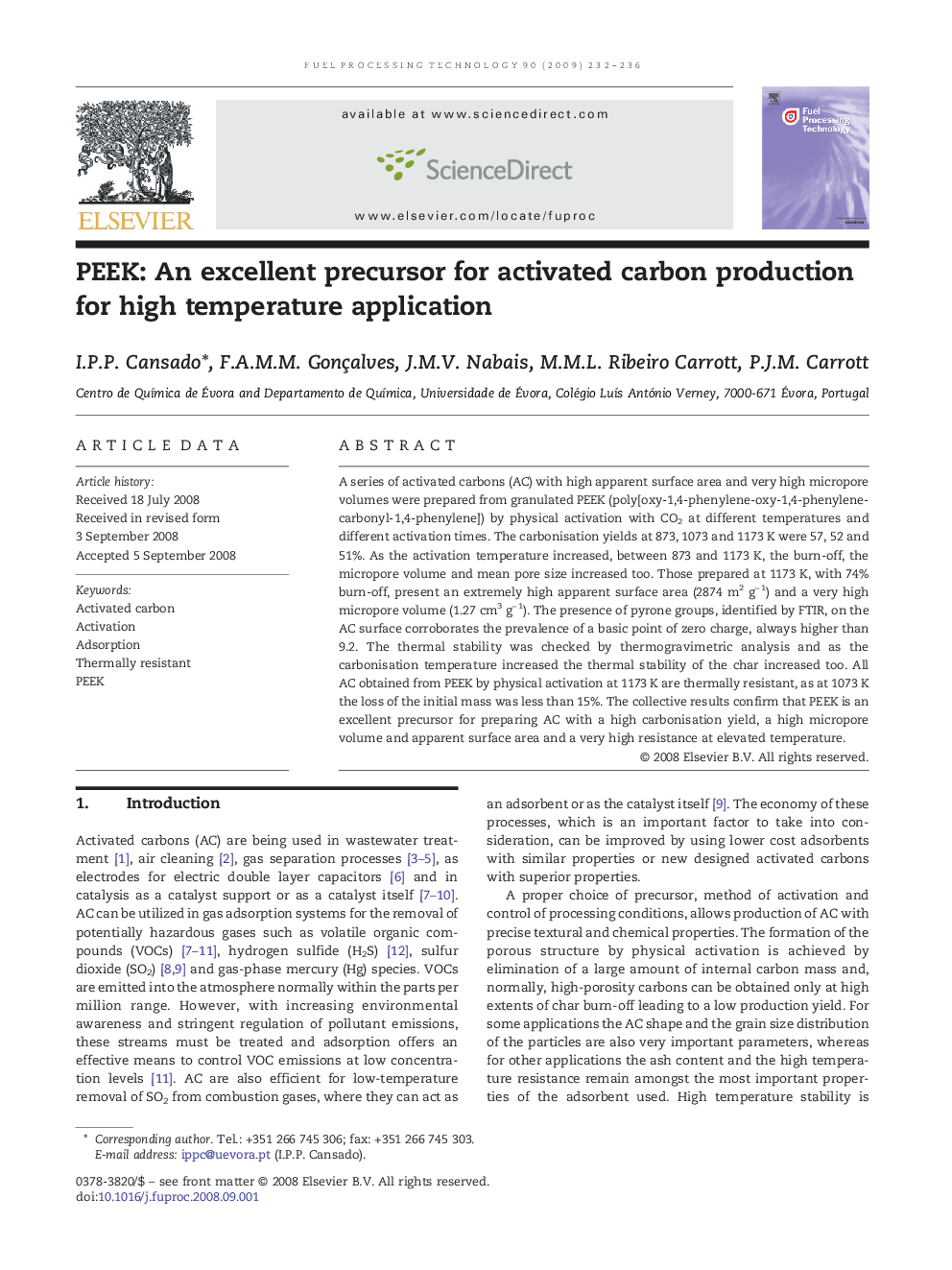 PEEK: An excellent precursor for activated carbon production for high temperature application