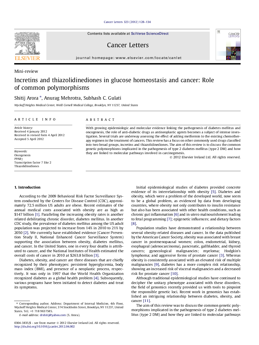 Incretins and thiazolidinediones in glucose homeostasis and cancer: Role of common polymorphisms