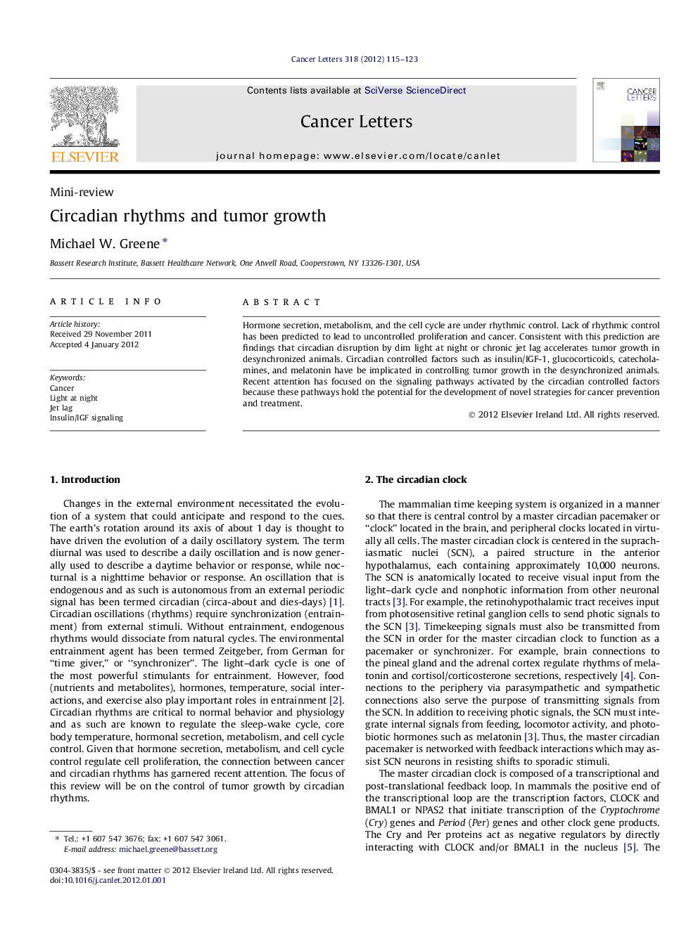 Circadian rhythms and tumor growth