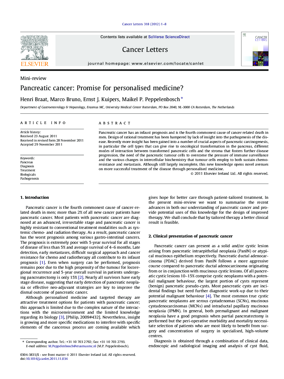 Pancreatic cancer: Promise for personalised medicine?