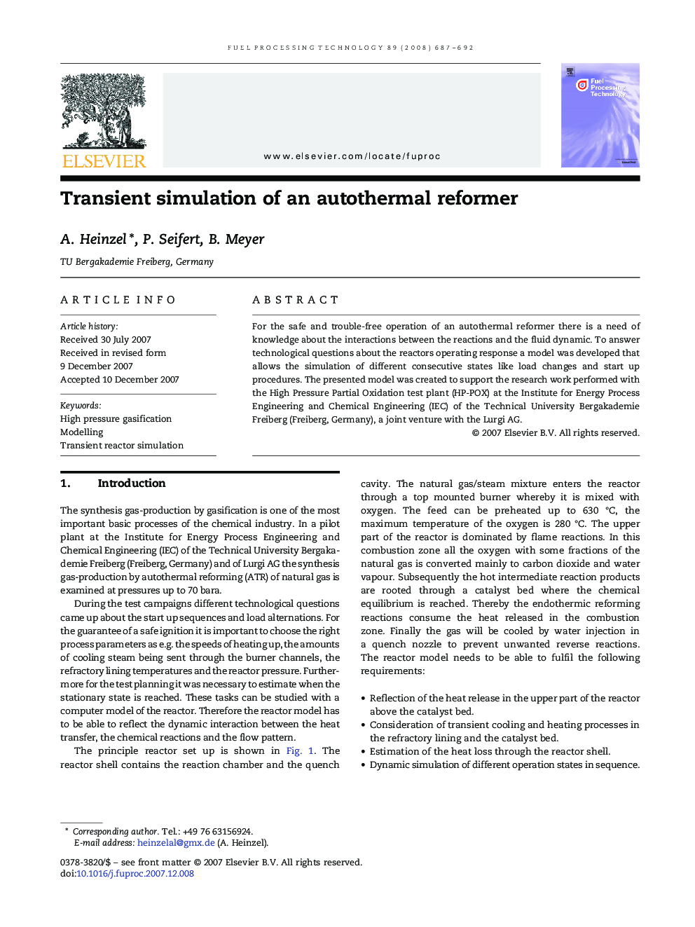 Transient simulation of an autothermal reformer