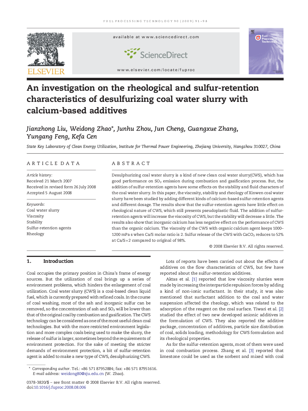 An investigation on the rheological and sulfur-retention characteristics of desulfurizing coal water slurry with calcium-based additives