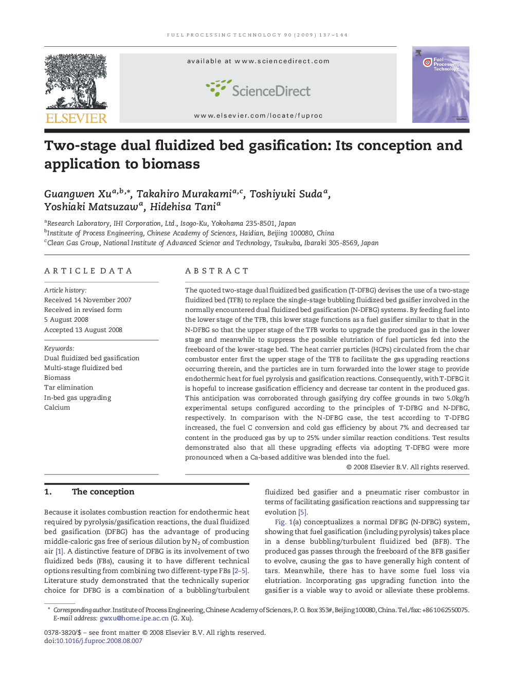 Two-stage dual fluidized bed gasification: Its conception and application to biomass