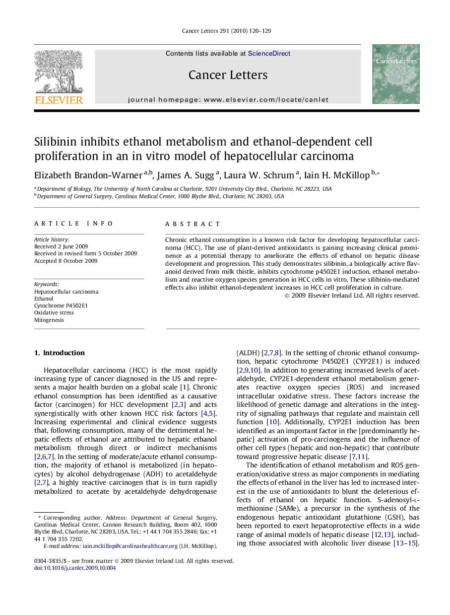 Silibinin inhibits ethanol metabolism and ethanol-dependent cell proliferation in an in vitro model of hepatocellular carcinoma