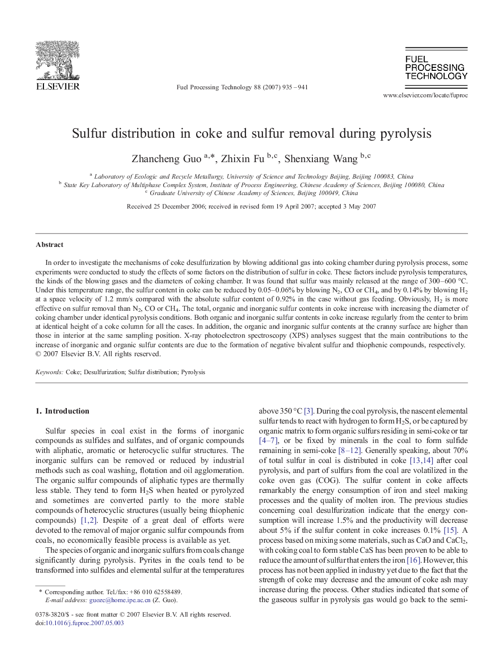 Sulfur distribution in coke and sulfur removal during pyrolysis