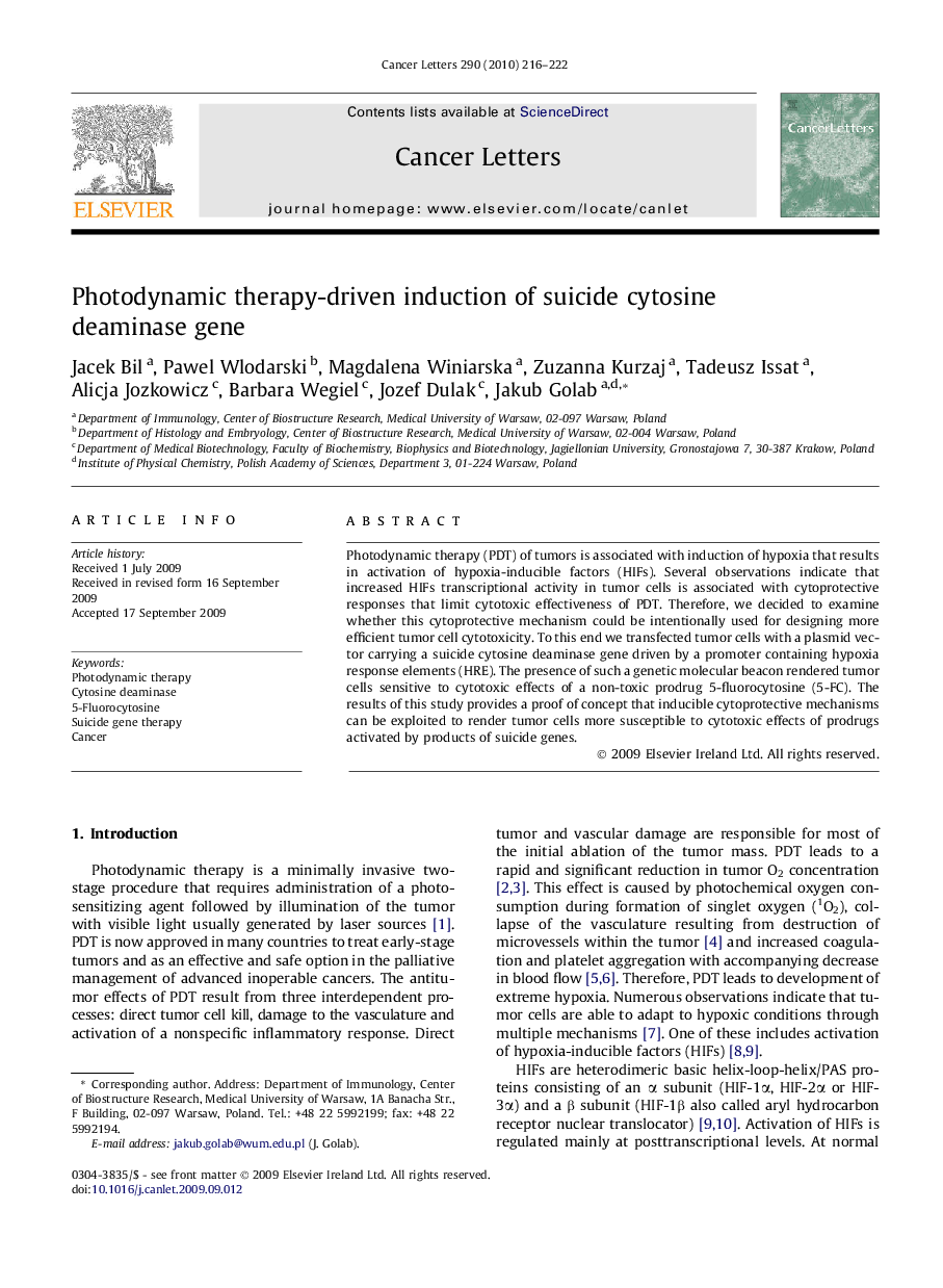 Photodynamic therapy-driven induction of suicide cytosine deaminase gene