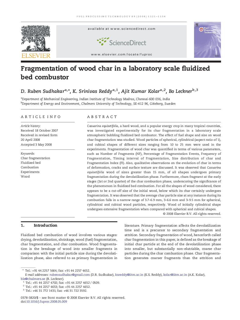 Fragmentation of wood char in a laboratory scale fluidized bed combustor