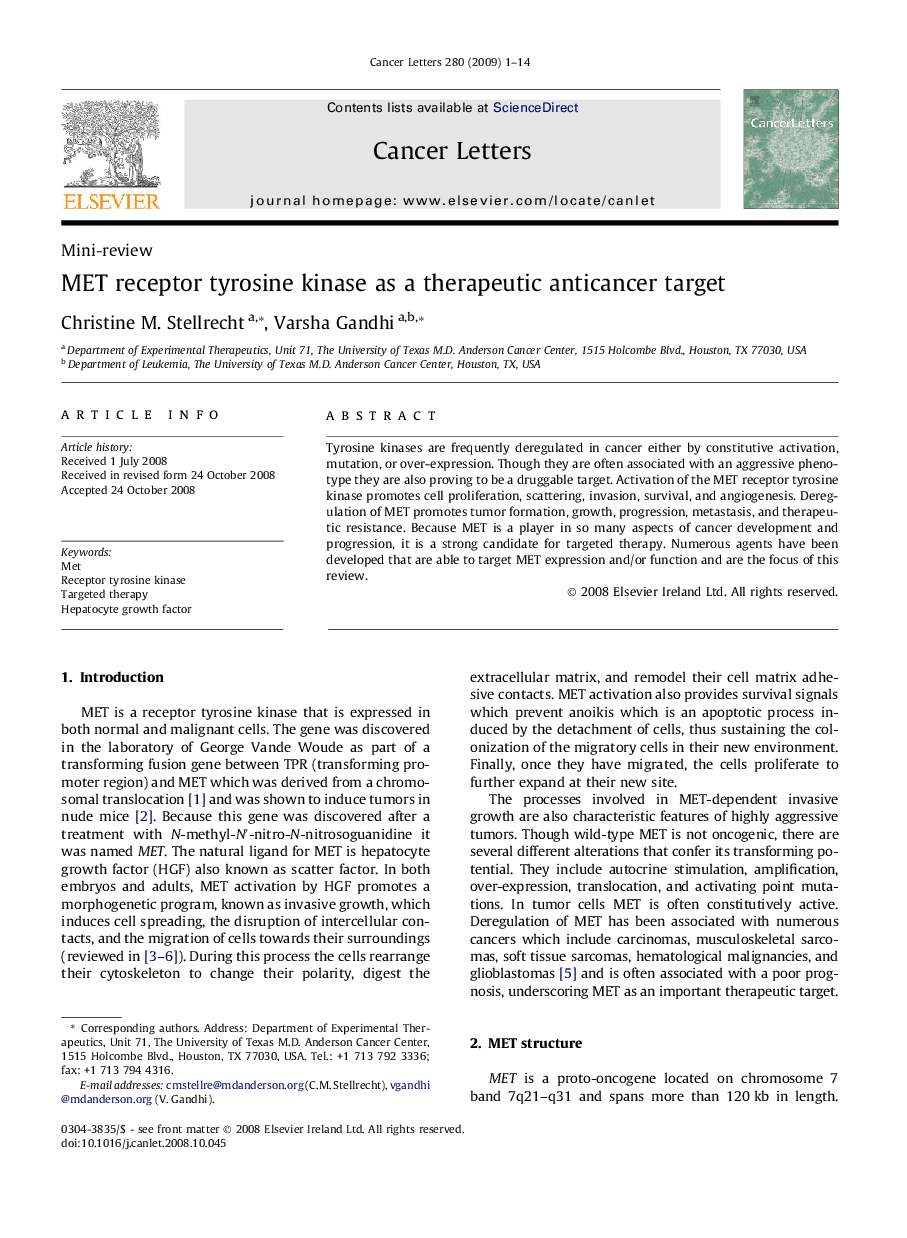 MET receptor tyrosine kinase as a therapeutic anticancer target