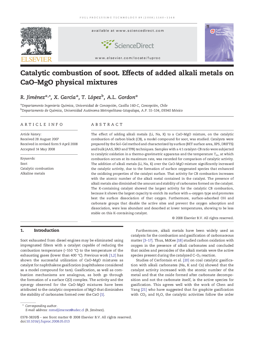 Catalytic combustion of soot. Effects of added alkali metals on CaO–MgO physical mixtures