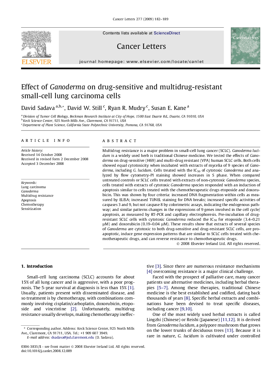 Effect of Ganoderma on drug-sensitive and multidrug-resistant small-cell lung carcinoma cells