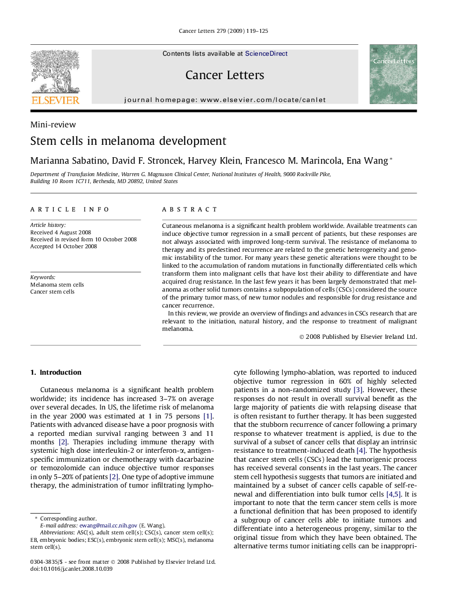 Stem cells in melanoma development