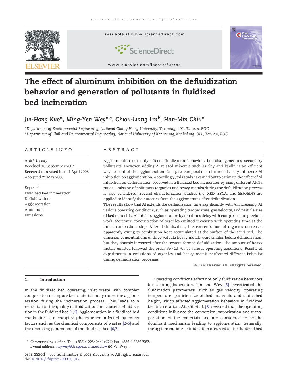 The effect of aluminum inhibition on the defluidization behavior and generation of pollutants in fluidized bed incineration