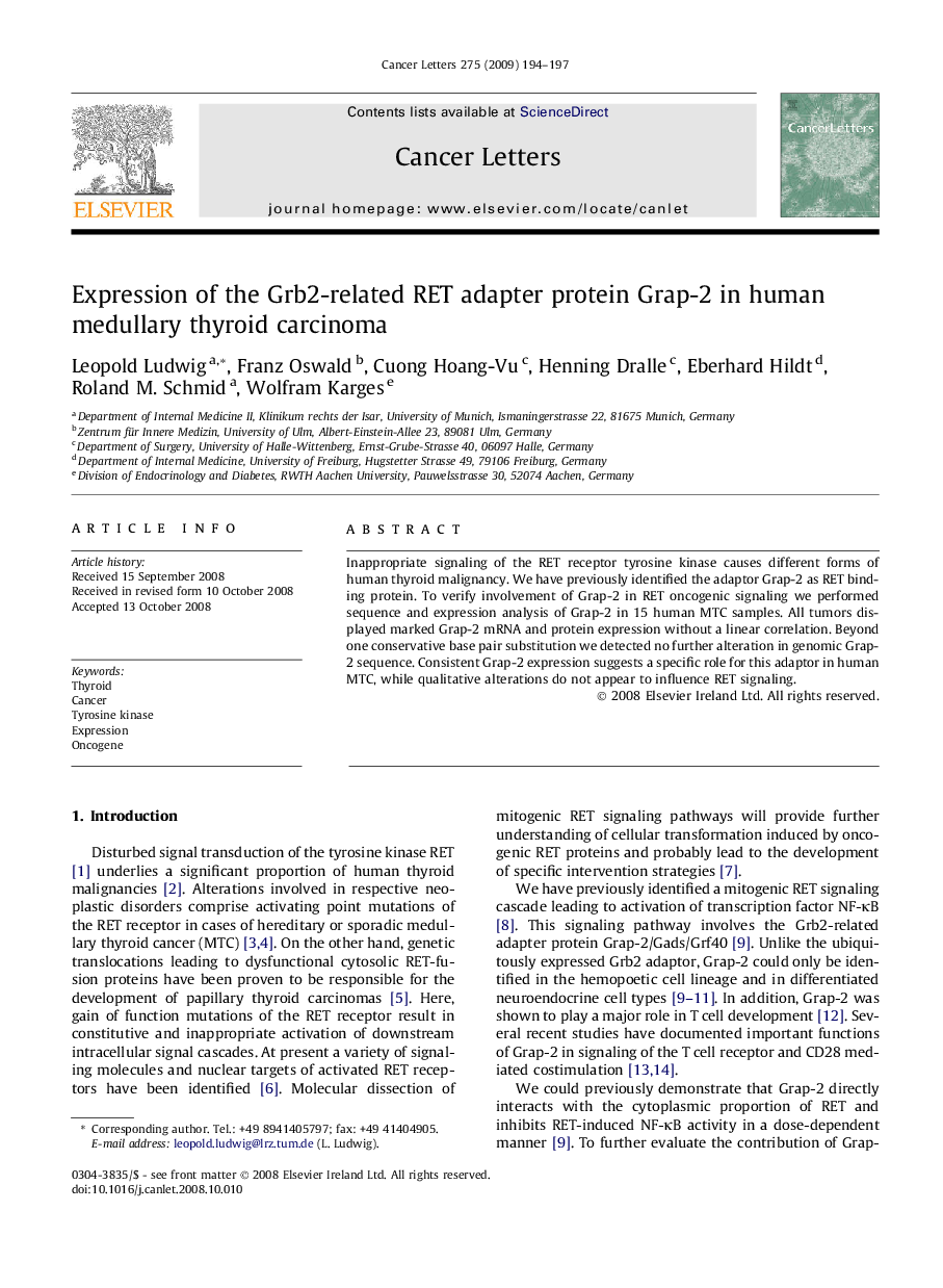 Expression of the Grb2-related RET adapter protein Grap-2 in human medullary thyroid carcinoma