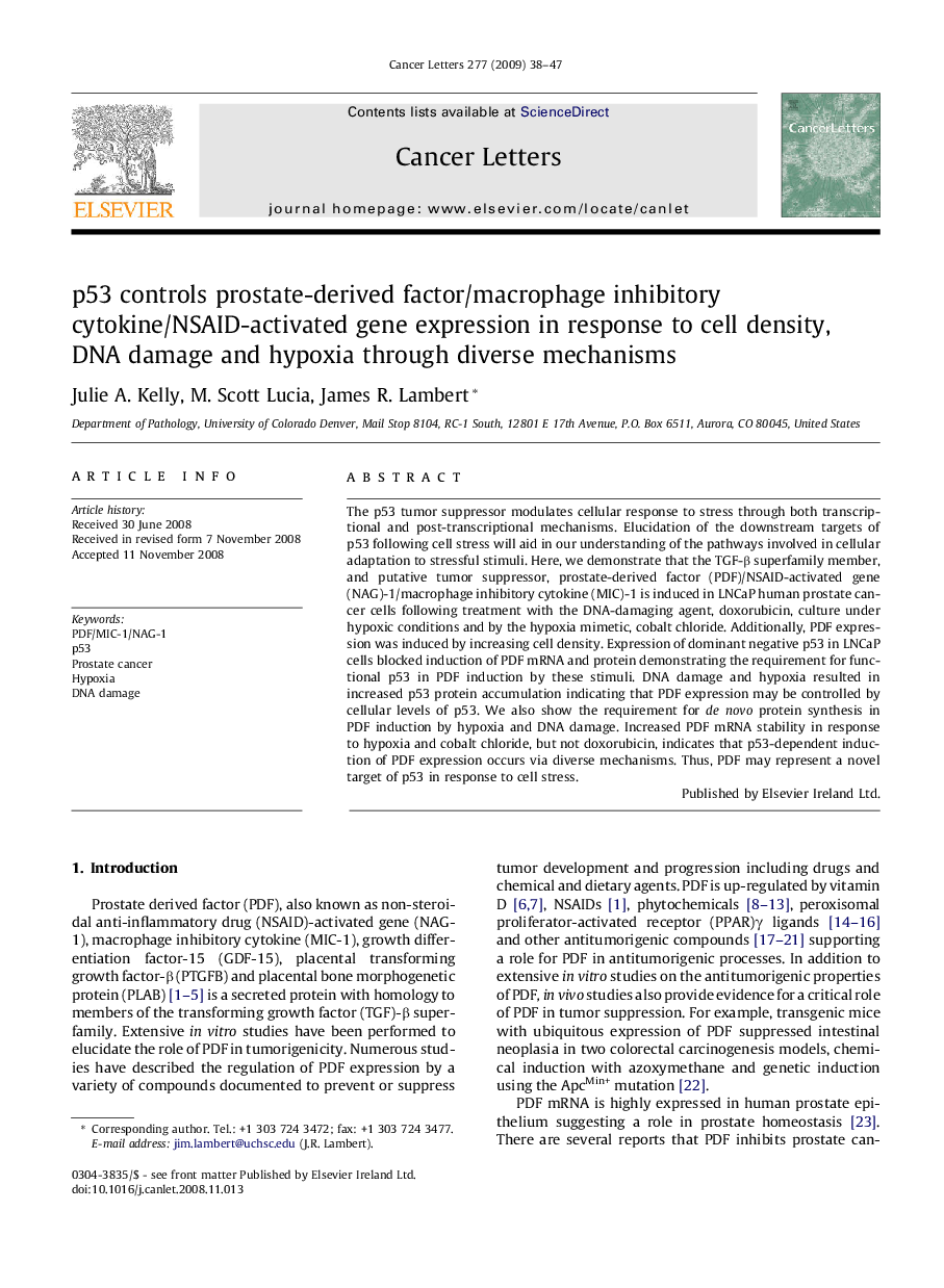 p53 controls prostate-derived factor/macrophage inhibitory cytokine/NSAID-activated gene expression in response to cell density, DNA damage and hypoxia through diverse mechanisms