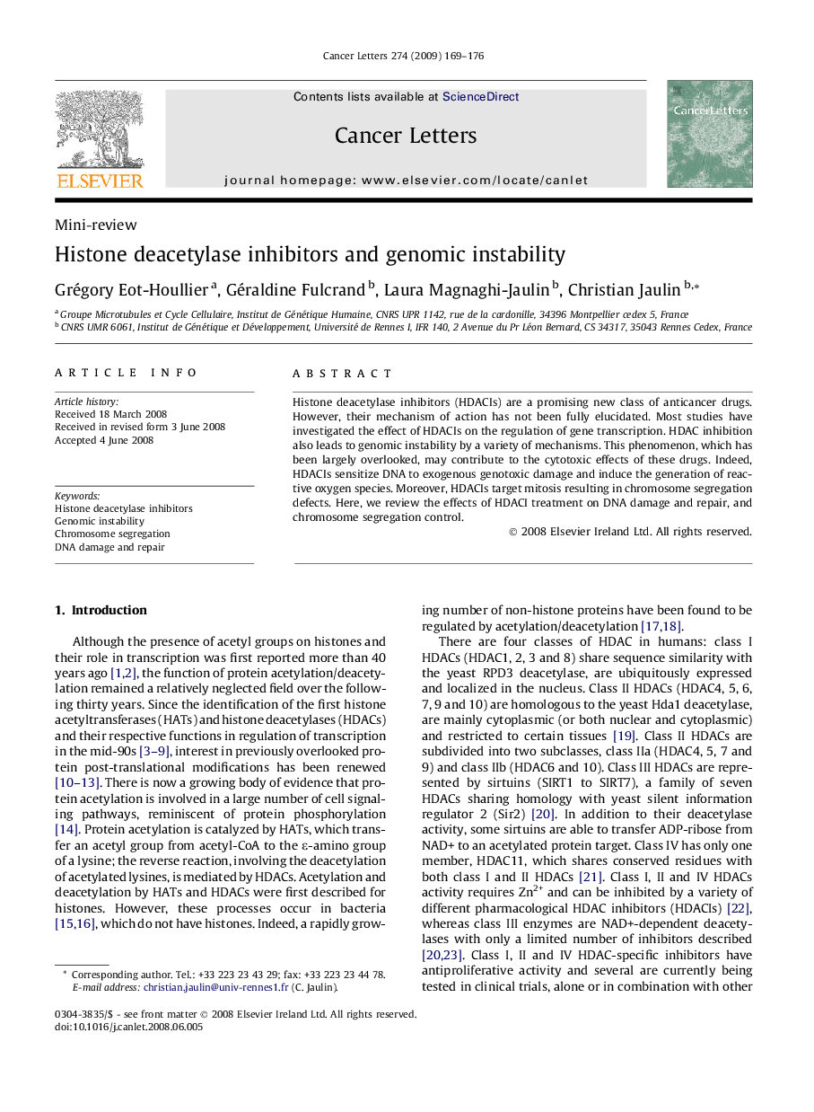 Histone deacetylase inhibitors and genomic instability