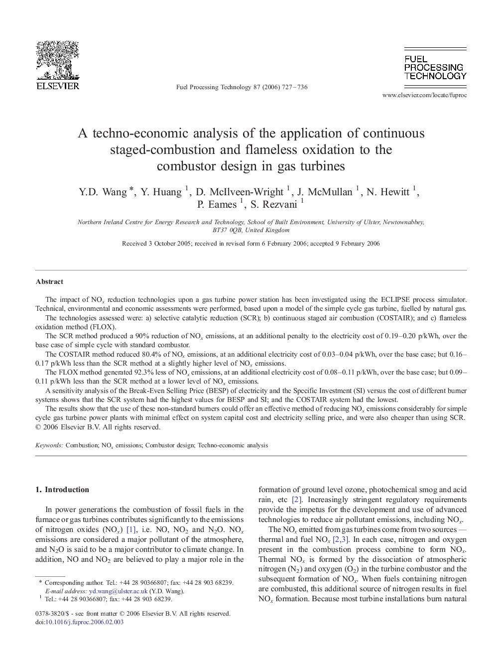 A techno-economic analysis of the application of continuous staged-combustion and flameless oxidation to the combustor design in gas turbines