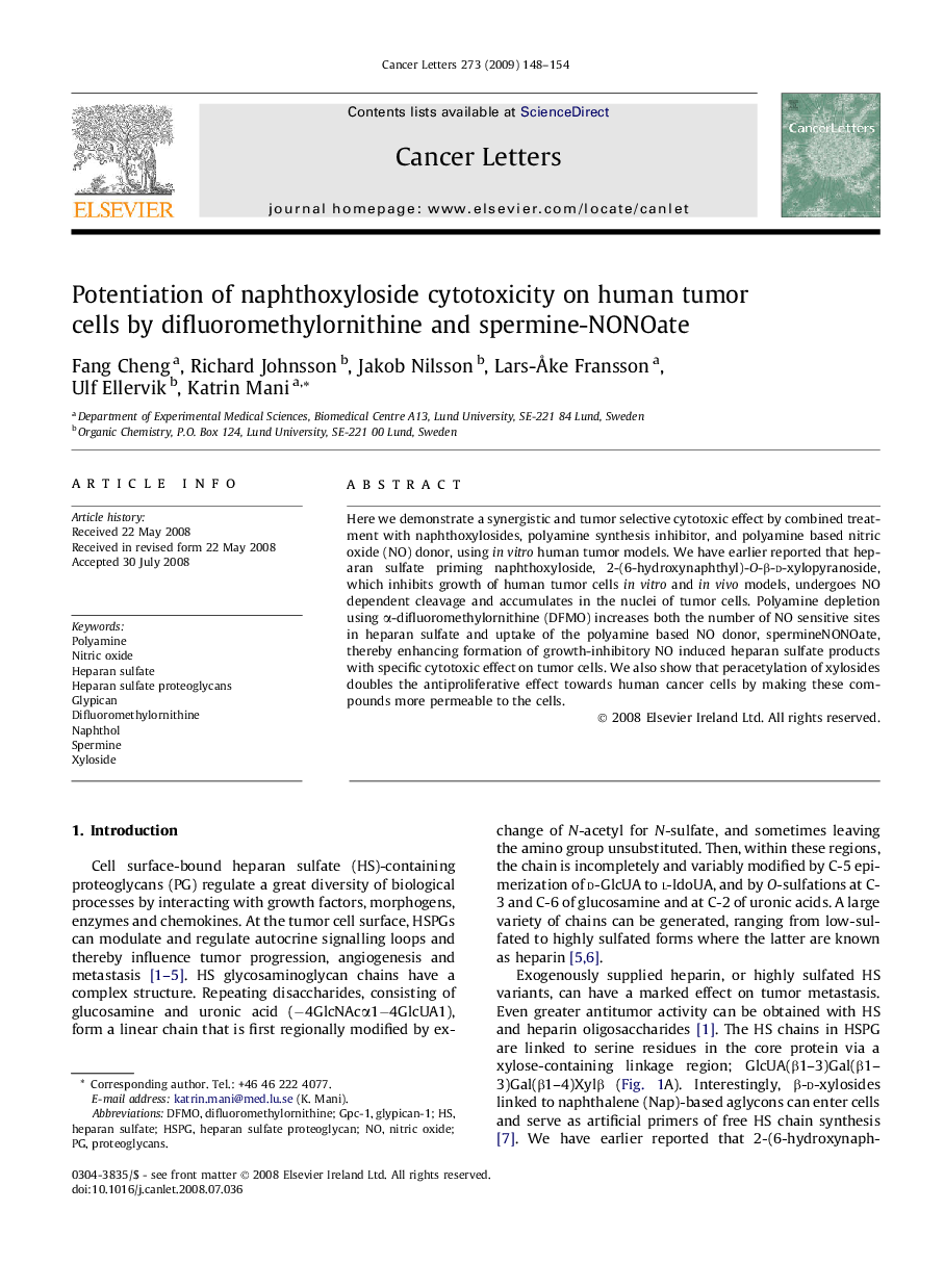 Potentiation of naphthoxyloside cytotoxicity on human tumor cells by difluoromethylornithine and spermine-NONOate