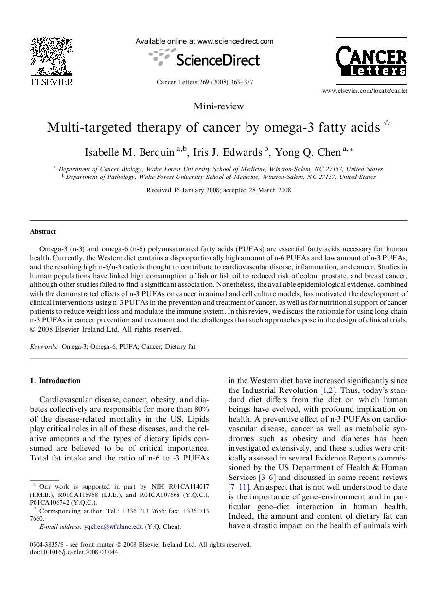 Multi-targeted therapy of cancer by omega-3 fatty acids 