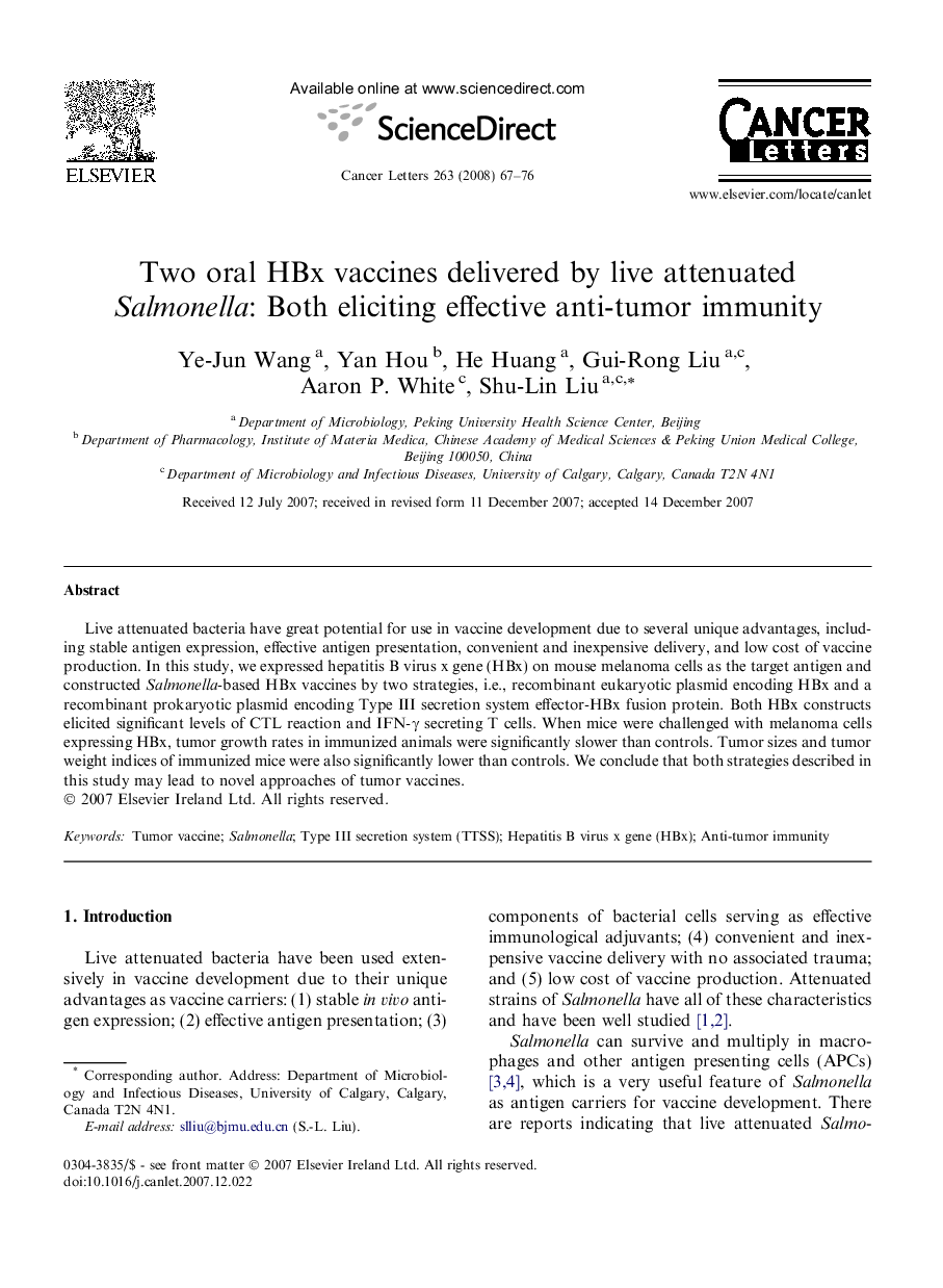 Two oral HBx vaccines delivered by live attenuated Salmonella: Both eliciting effective anti-tumor immunity