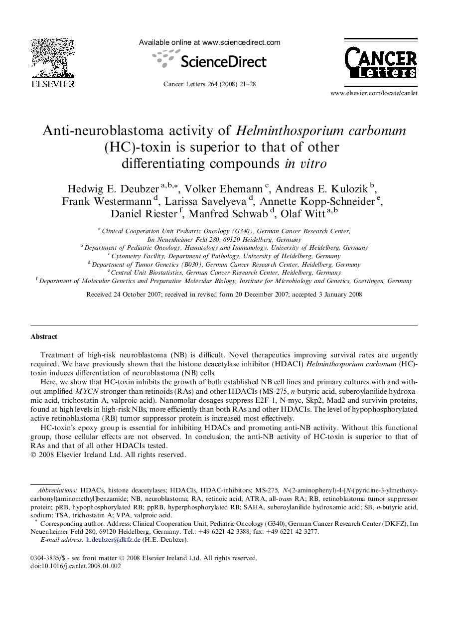 Anti-neuroblastoma activity of Helminthosporium carbonum (HC)-toxin is superior to that of other differentiating compounds in vitro