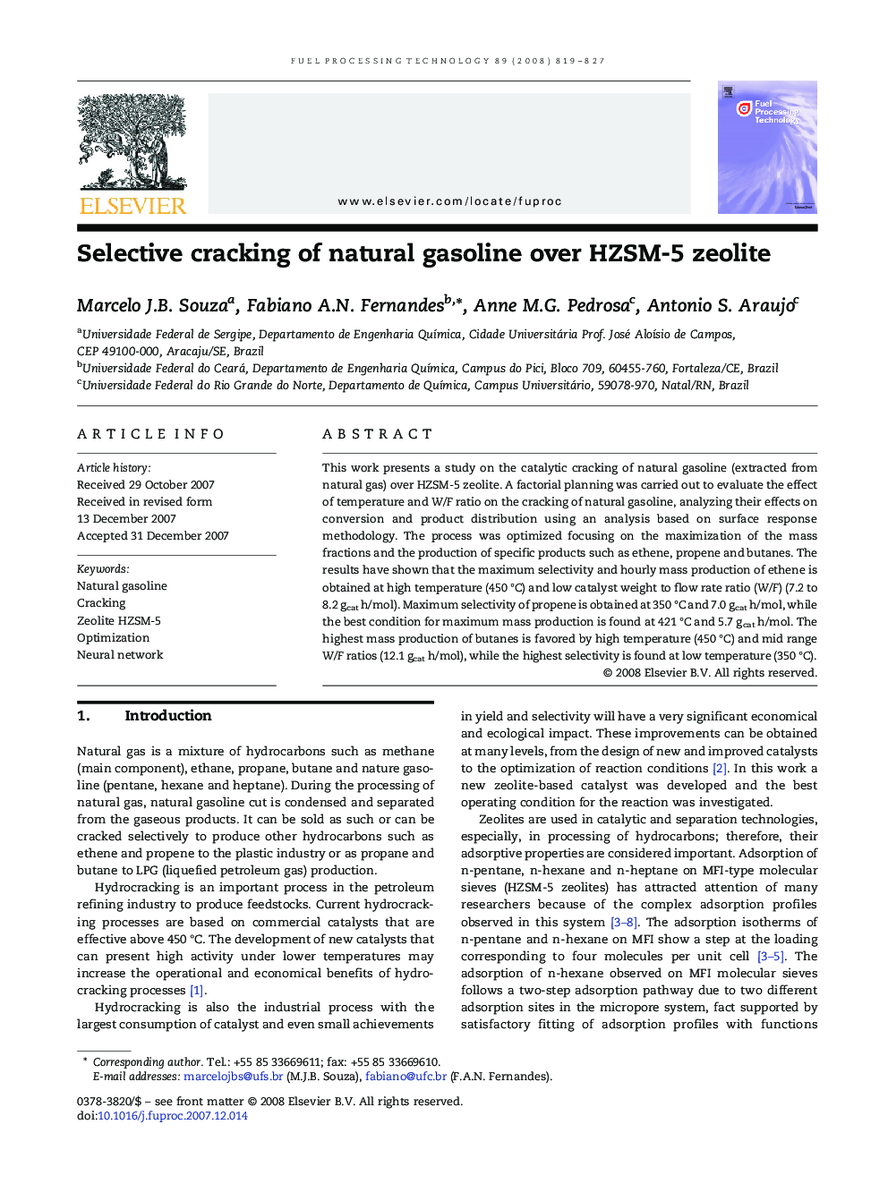 Selective cracking of natural gasoline over HZSM-5 zeolite