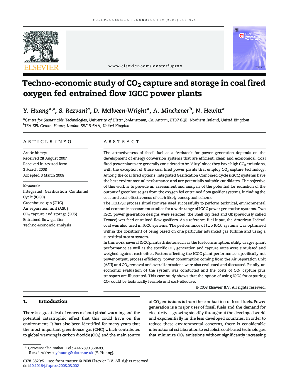 عکس صفحه اول مقاله: Techno-economic study of CO2 capture and storage in coal fired oxygen fed entrained flow IGCC power plants Techno-economic study of CO2 capture and storage in coal fired oxygen fed entrained flow IGCC power plants
