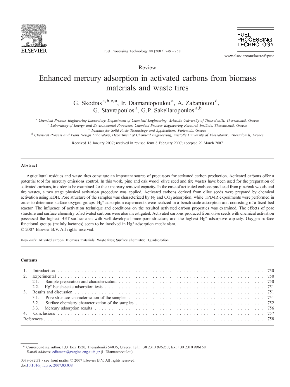 Enhanced mercury adsorption in activated carbons from biomass materials and waste tires