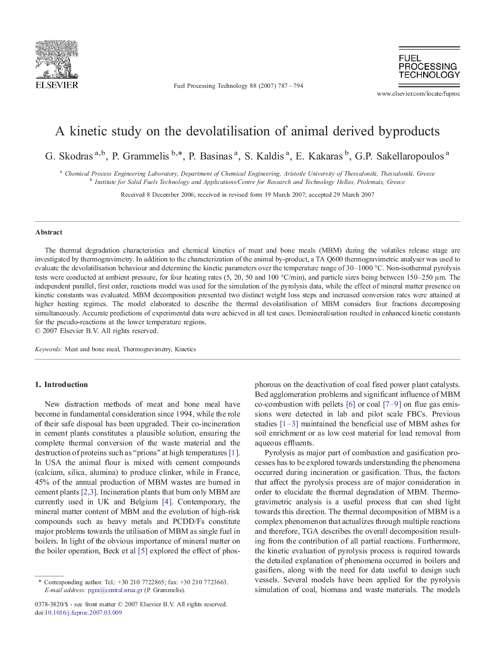 A kinetic study on the devolatilisation of animal derived byproducts