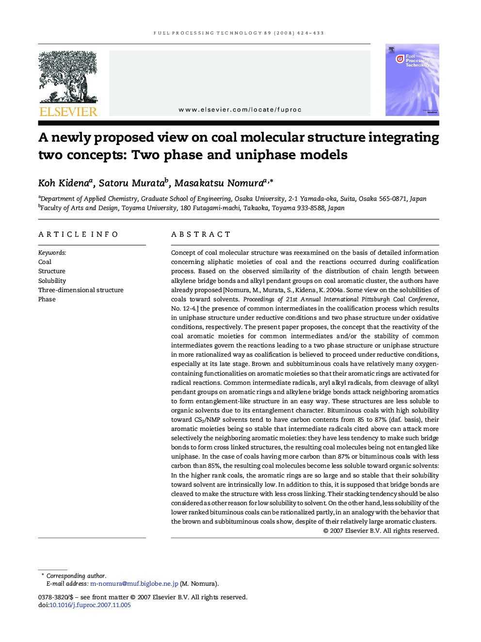 A newly proposed view on coal molecular structure integrating two concepts: Two phase and uniphase models