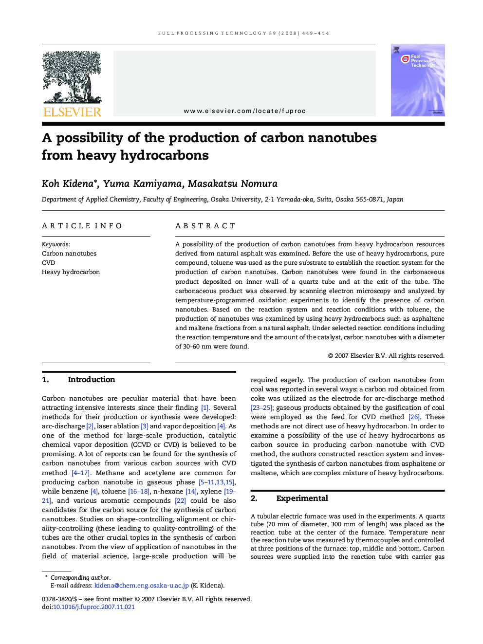 A possibility of the production of carbon nanotubes from heavy hydrocarbons