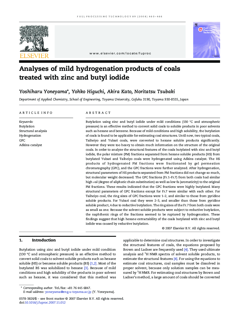 Analyses of mild hydrogenation products of coals treated with zinc and butyl iodide